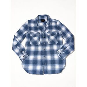 Pendleton Elbow Patch Cotton Flannel Shirt Blue White Plaid Womens XS